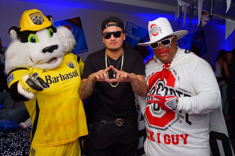 Crew Cat, Buckeye Guy, and a Power Listener pose for the camera