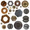 ironmongery - collection of the various nuts rivets bolthead on white background