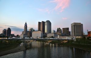 Downtown City skyline along the River, Columbus, Ohio, USA