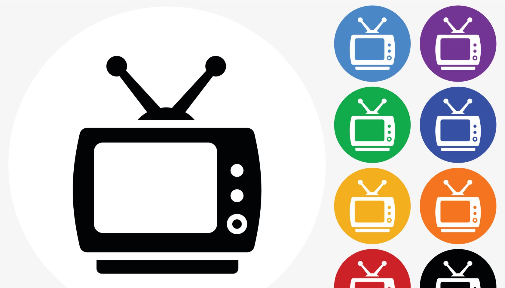 Television Icon on Flat Color Circle Buttons