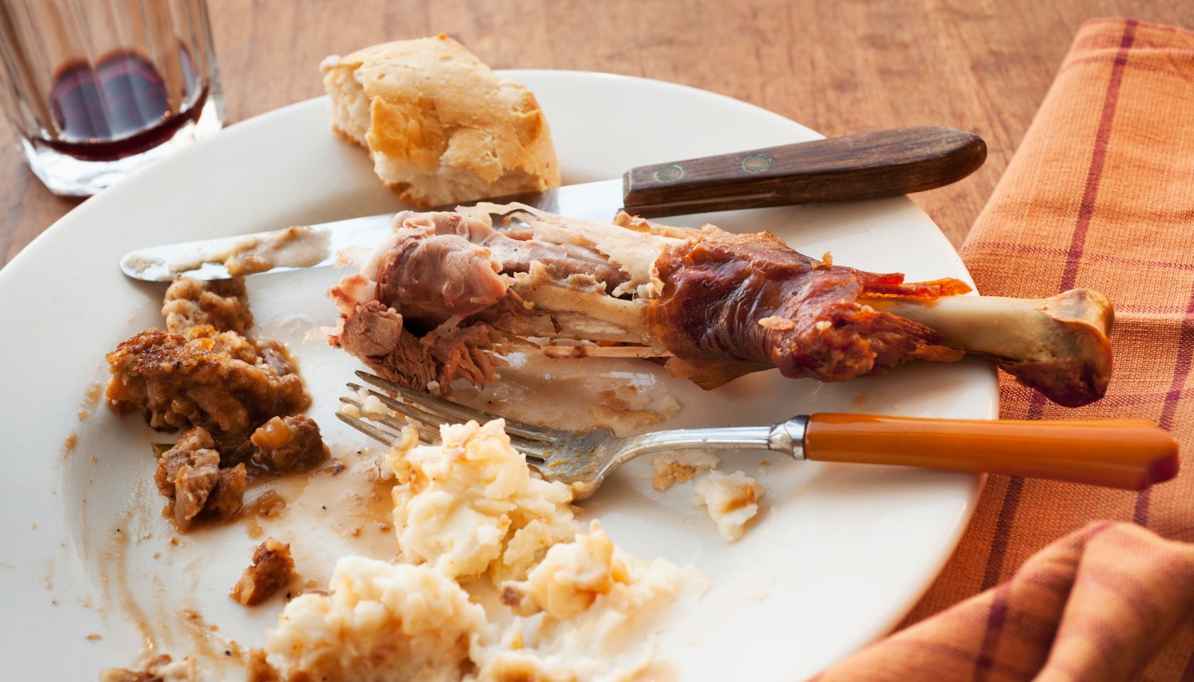 Studio shot of turkey leg with potatoes