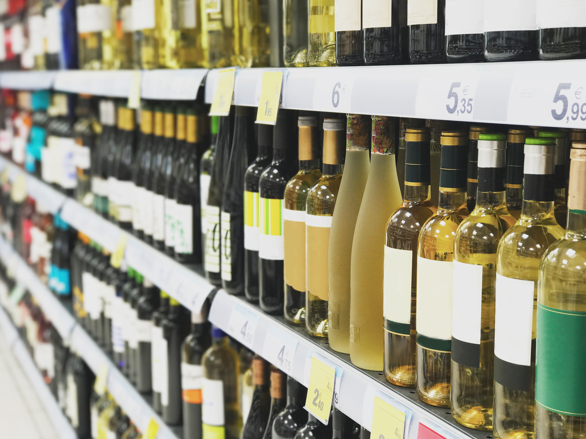 Wine bottles at supermarket