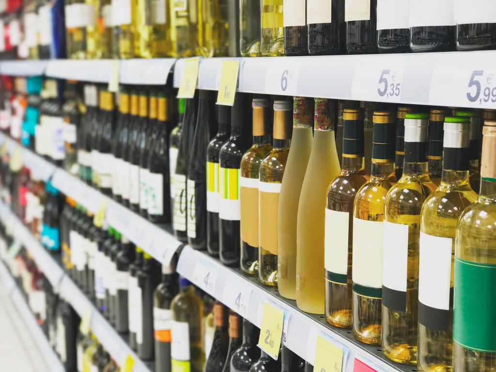Wine bottles at supermarket