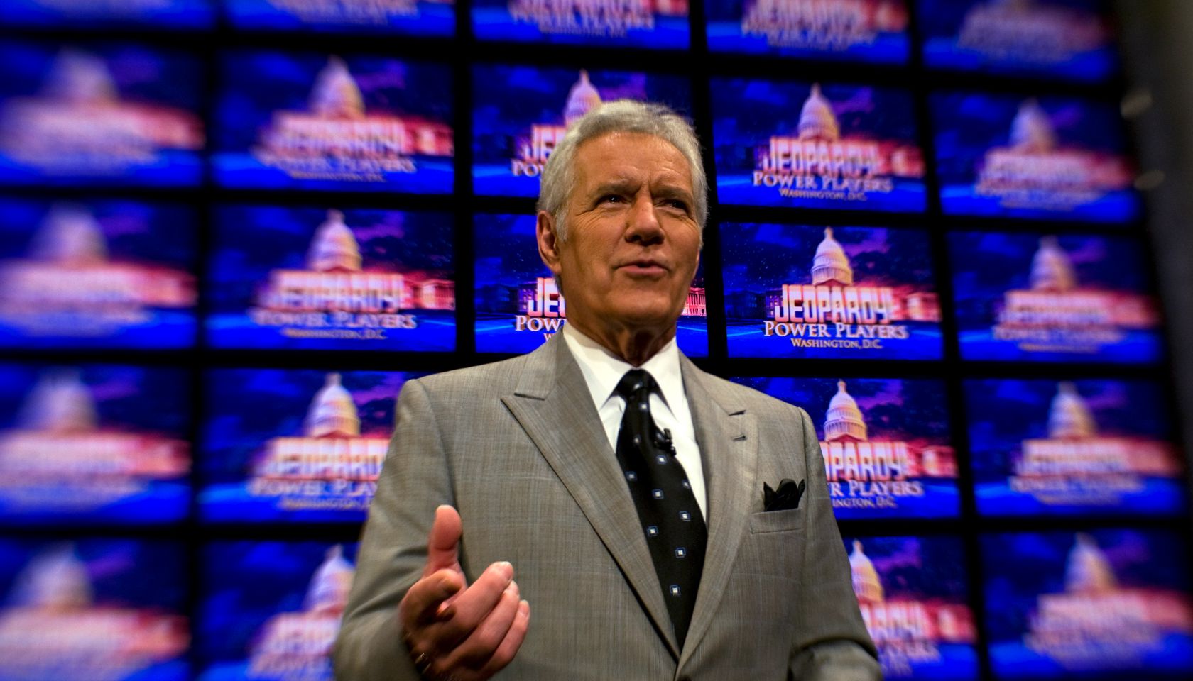 Alex Trebek Fims Jeopardy At DAR Constitution Hall In Washington DC