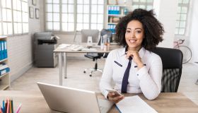 African businesswoman in modern workplace