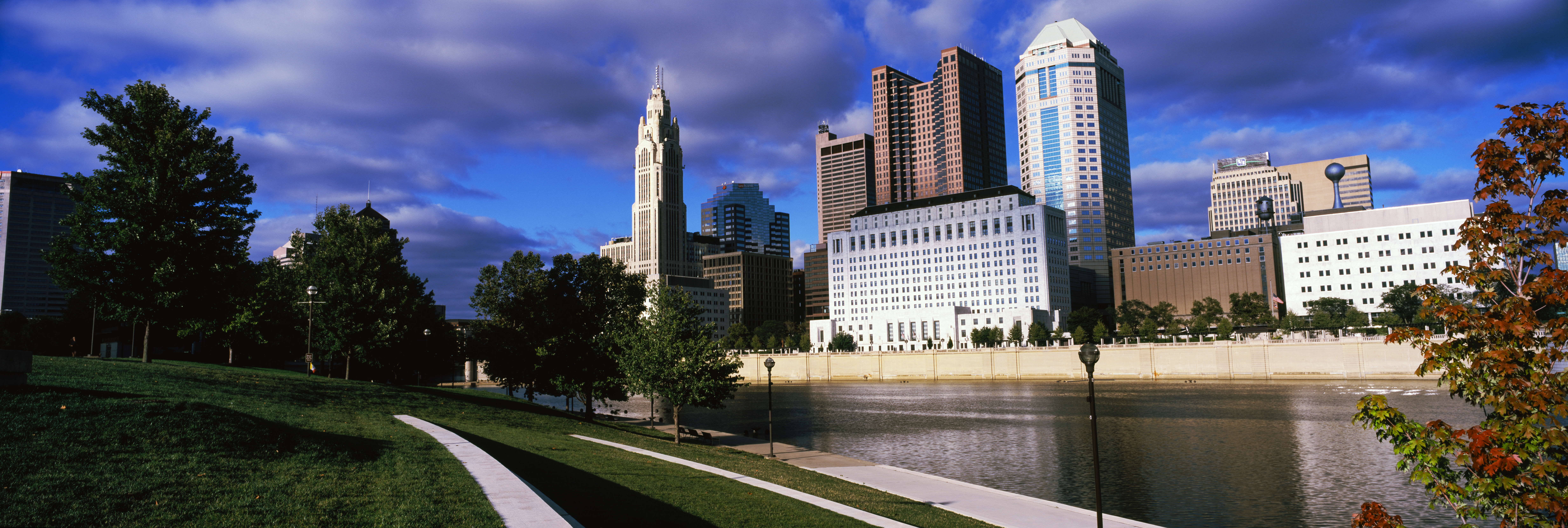 Skyscrapers at the waterfront, Scioto River, Columbus, Ohio, USA