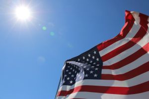 American flags blown in the wind in Malibu California