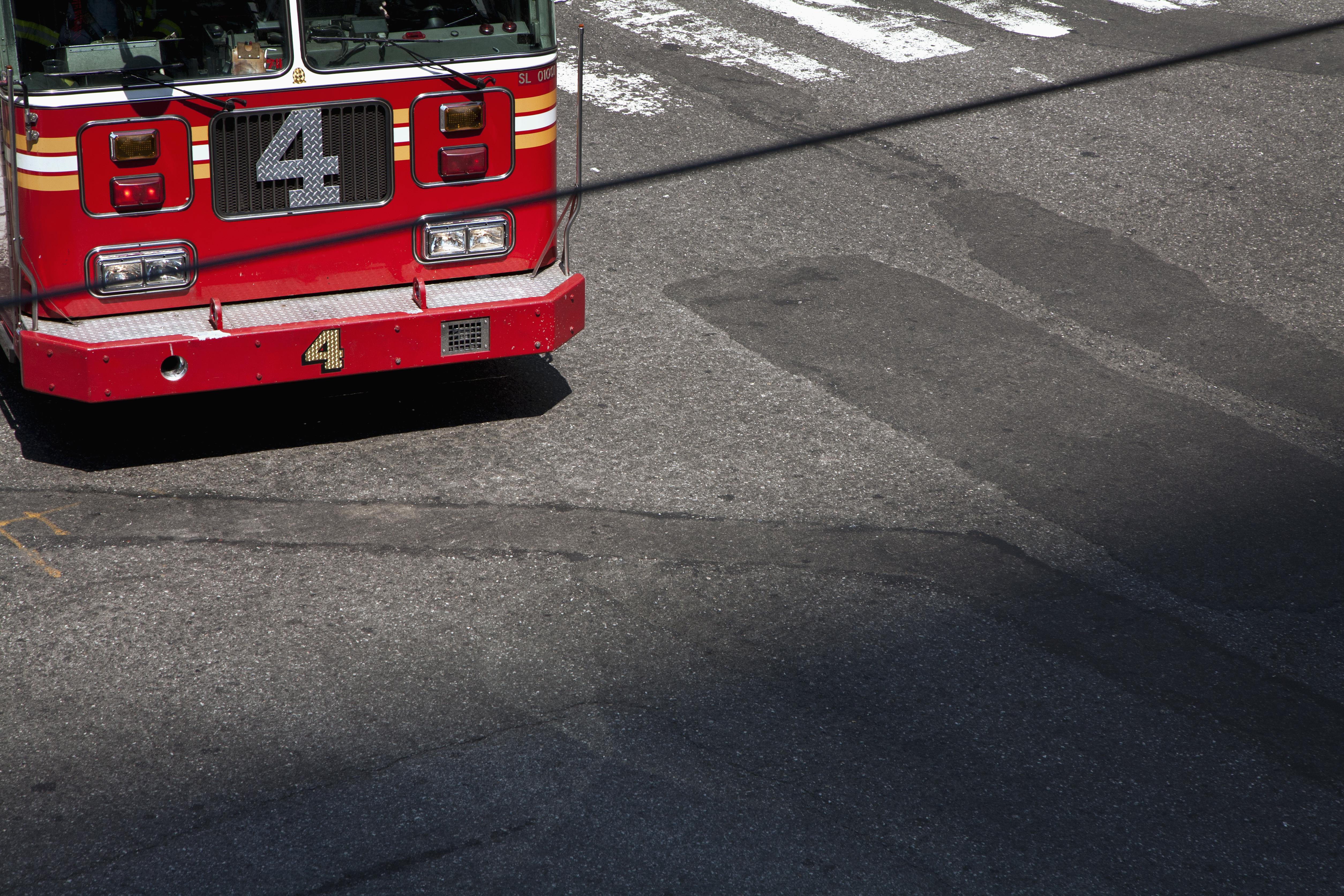 The front part of a fire truck, high angle view