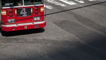 The front part of a fire truck, high angle view