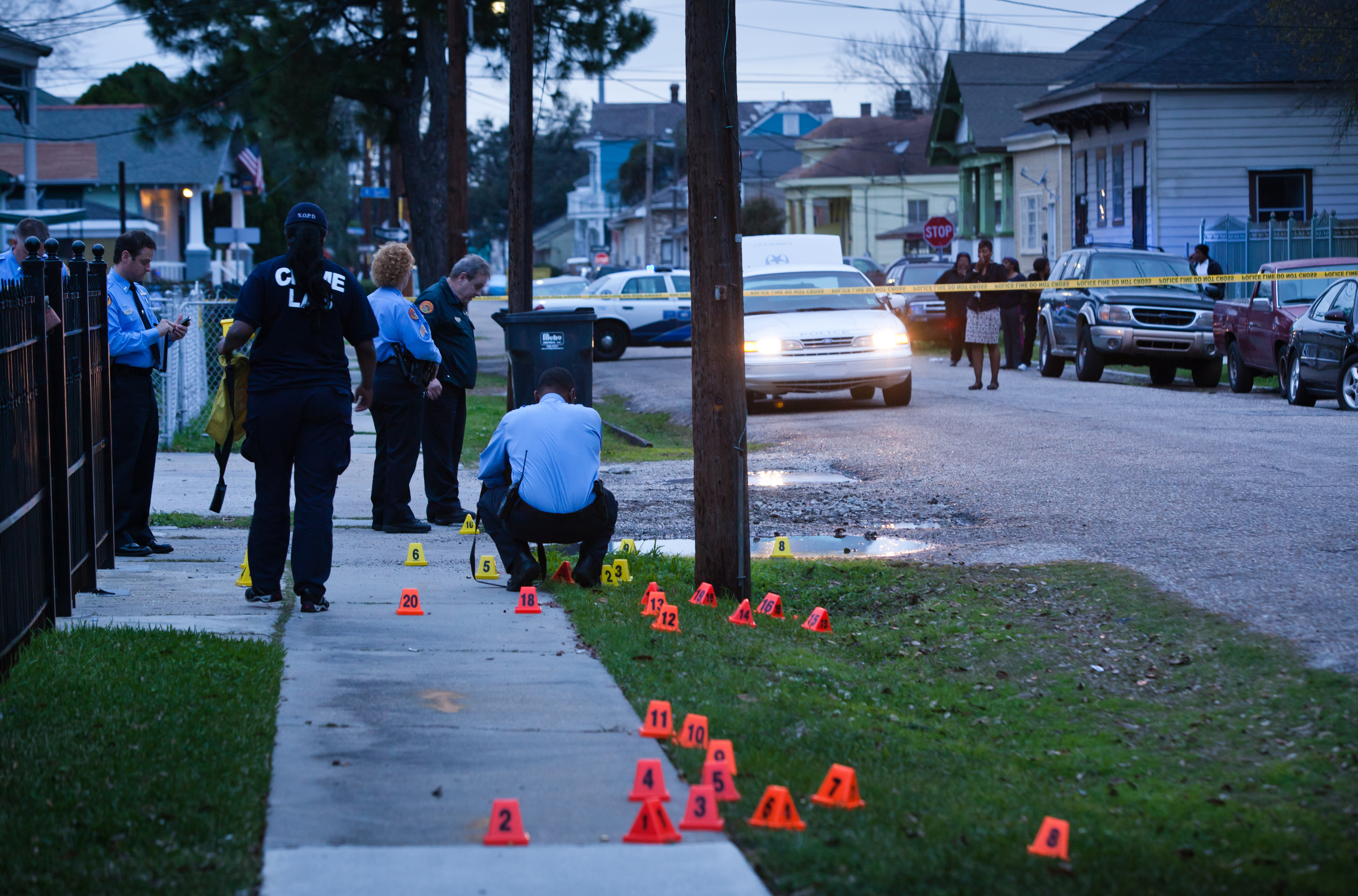 Cones Mark Spots of Shell Casings At Scene of A Shooting