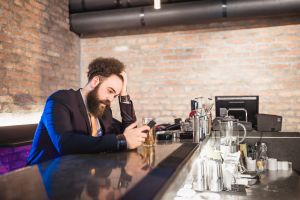 Hipster businessman with emotional or business problems