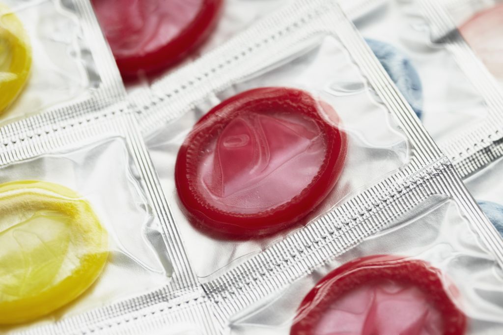 Close up of colorful condoms