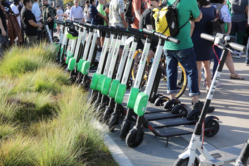 Bird and Lime Scooter Protest at City Hall in Santa Monica, California