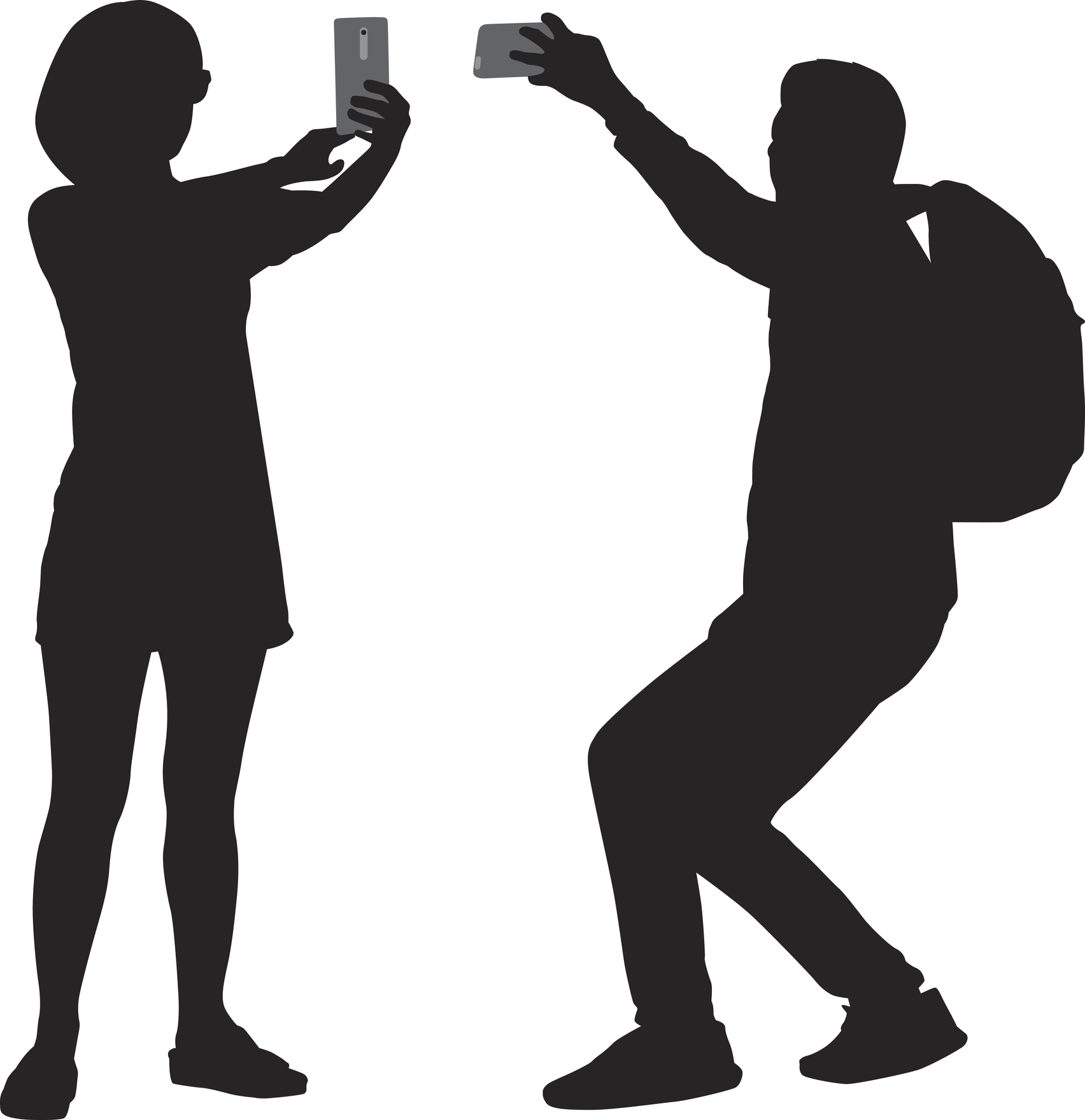 Two People Taking Selfies Silhouettes