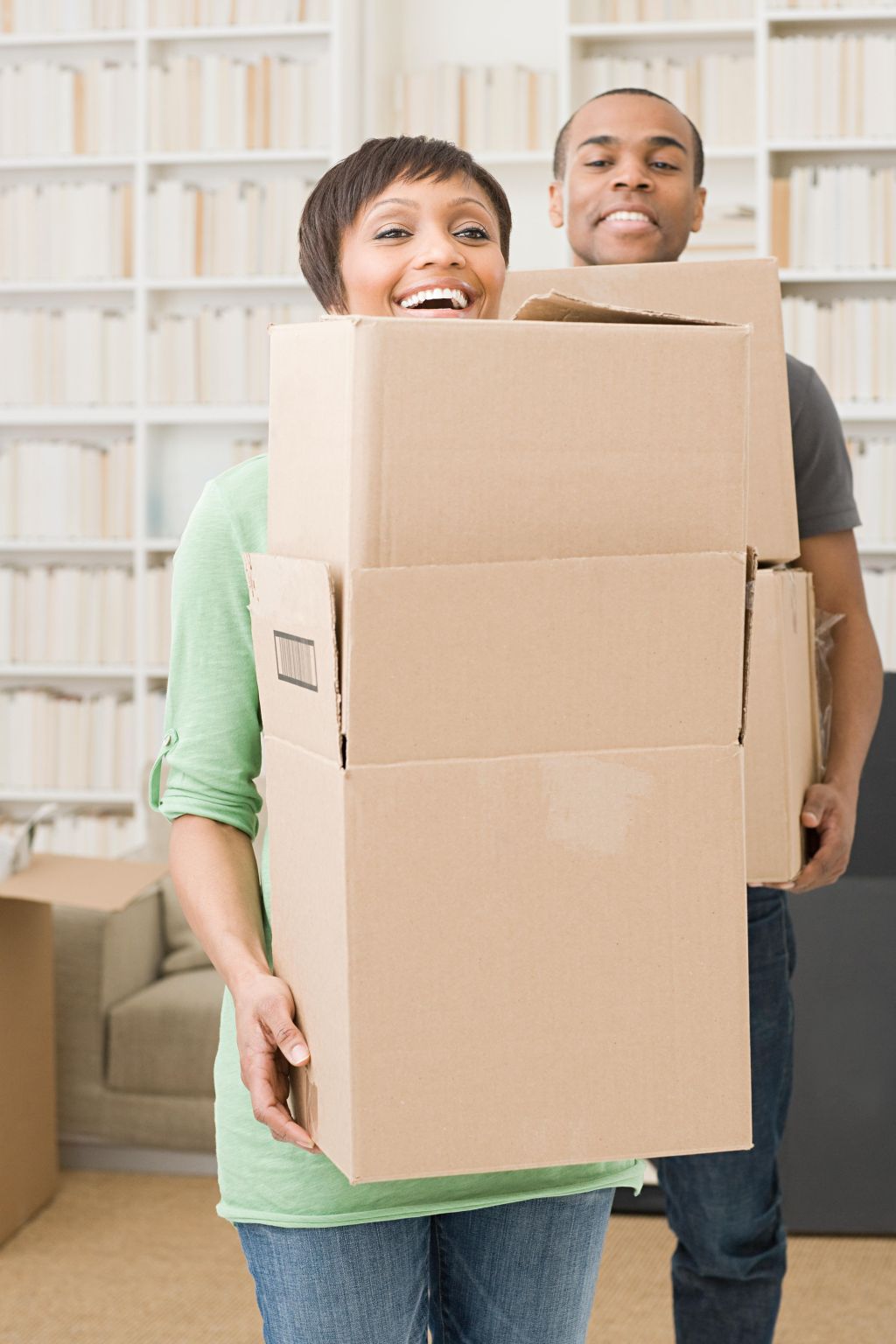 Couple with cardboard boxes