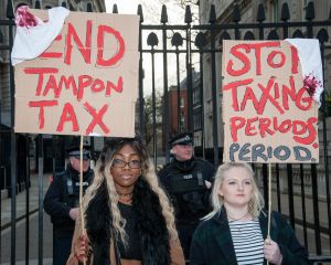 End the Tampon Tax protest held at Downing Street, London.