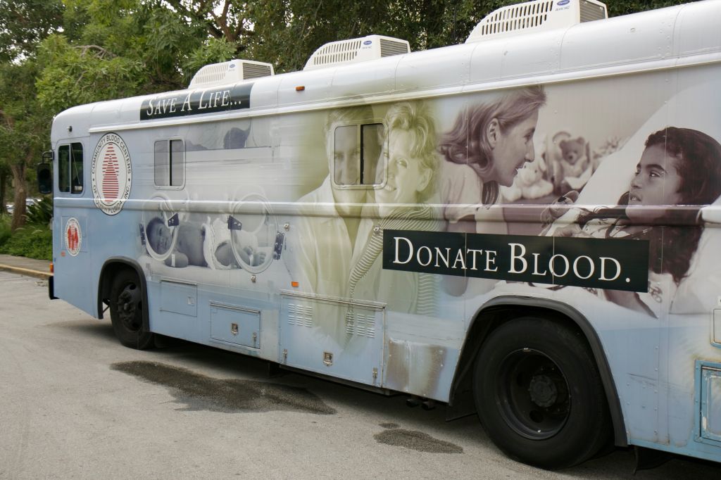 A blood bank bus.
