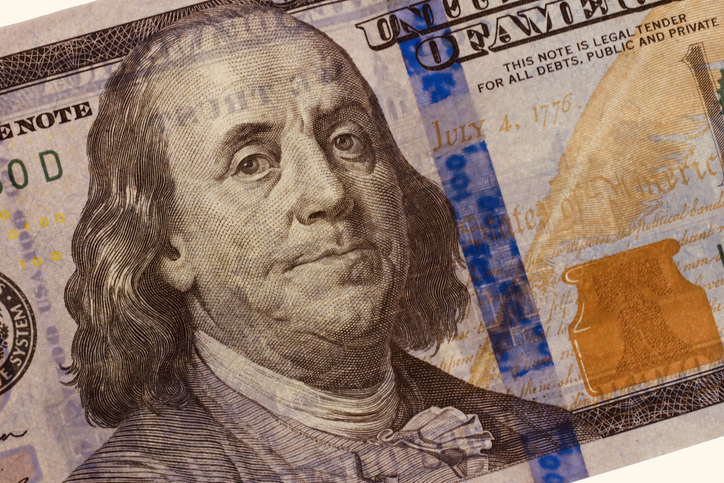 One hundred dollar Ben Franklin bill in US currency