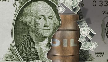 Oil barrel and dollar bill