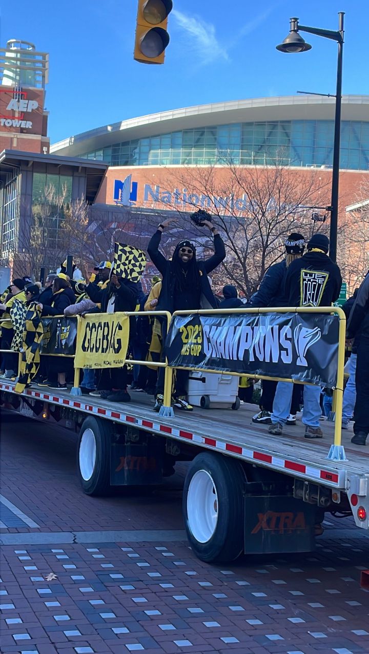 Pumping Up the Crowd in Front of Nationwide Arena