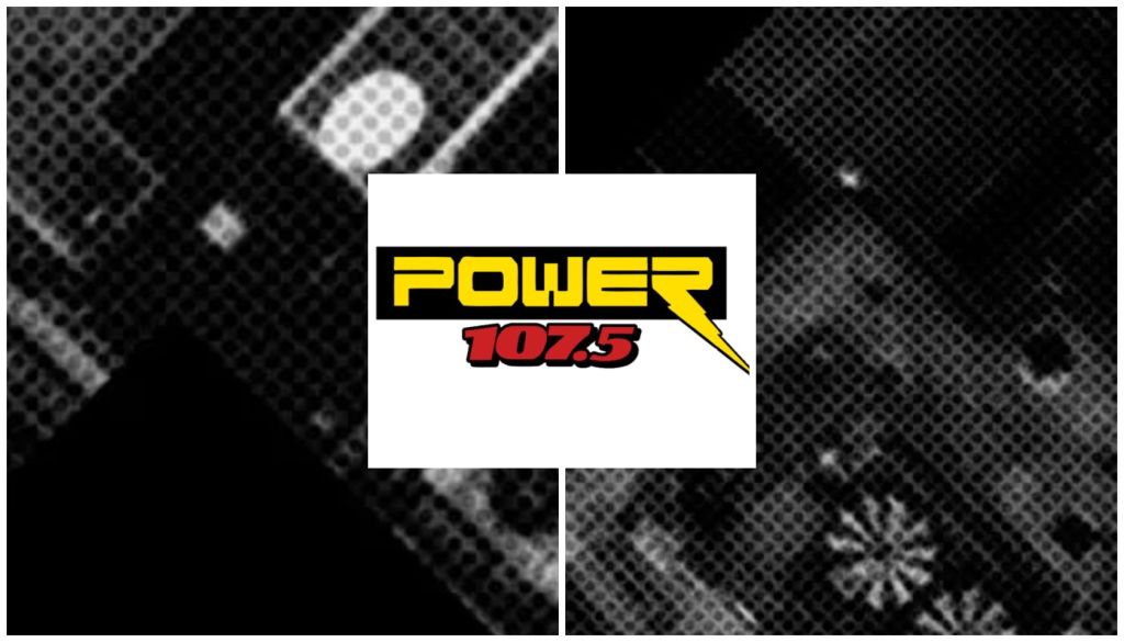 Black and white collage with the Power 107.5 logo in the center.